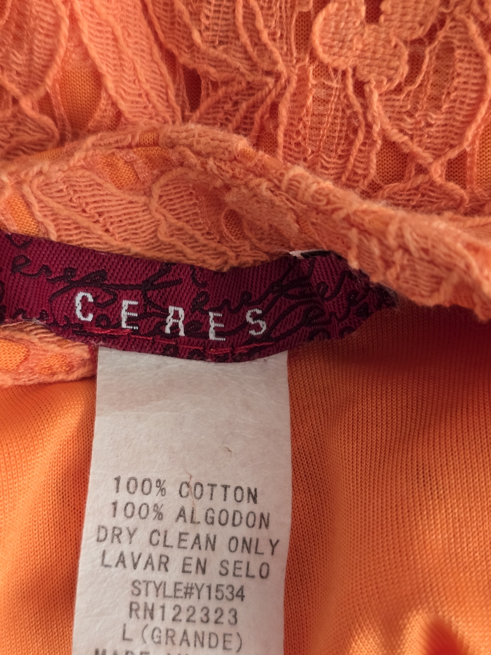 Vintage Ceres Orange Lace Mini Dress Button Front 90s Boho Festival Cottagecore - Picture 2 of 12